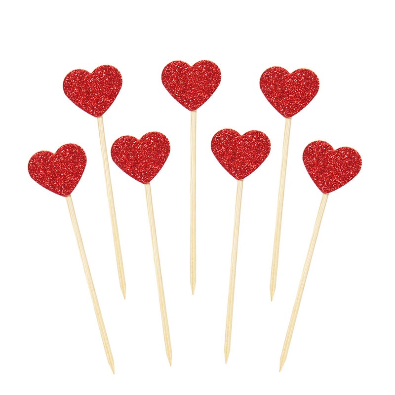 Ercadio Glitter Heart Cupcake Toppers Picks for Sweet Love Theme Wedding Engagement Bridal Shower Party Cake Decors 40 Pack Red - Image 3